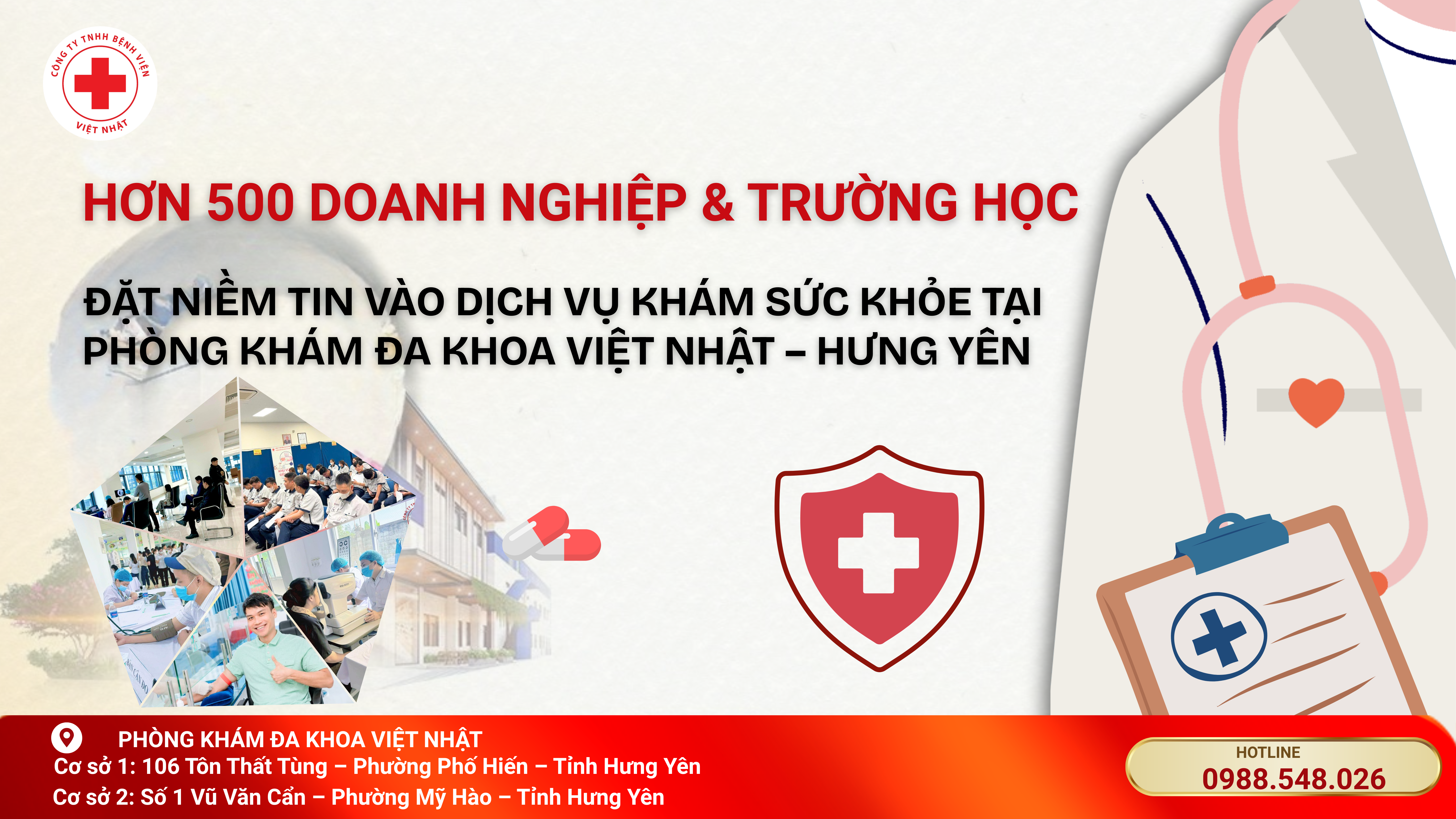 HƠN 500 DOANH NGHIỆP & TRƯỜNG HỌC ĐẶT NIỀM TIN VÀO DỊCH VỤ KHÁM SỨC KHỎE TẠI PHÒNG KHÁM ĐA KHOA VIỆT NHẬT – HƯNG YÊN