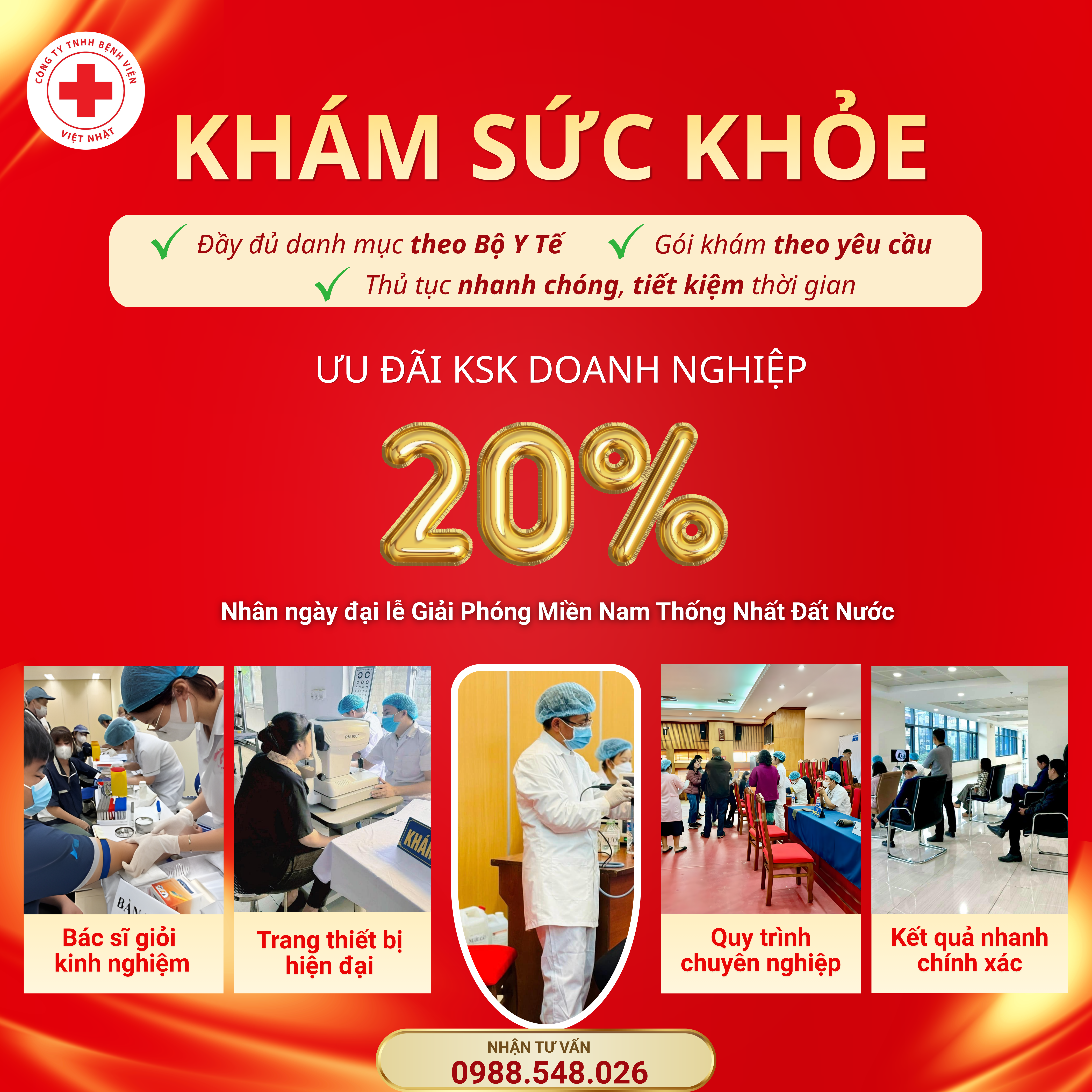 ƯU ĐÃI GIẢM 20% DỊCH VỤ KHÁM SỨC KHỎE DOANH NGHIỆP TẠI PHÒNG KHÁM ĐA KHOA VIỆT NHẬT