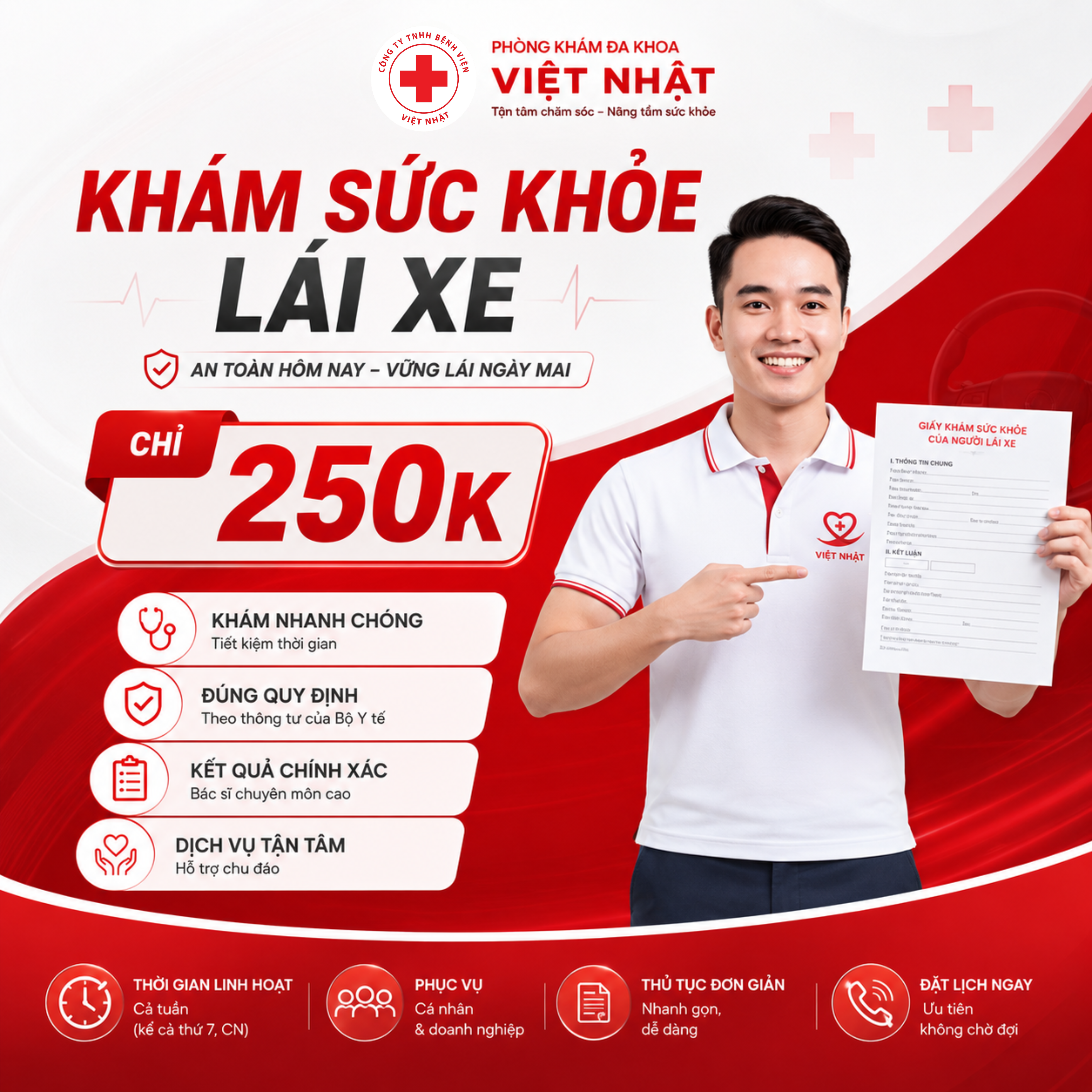 KHÁM SỨC KHỎE LÁI XE NHANH CHÓNG, ĐÚNG QUY ĐỊNH TẠI PHÒNG KHÁM ĐA KHOA VIỆT NHẬT